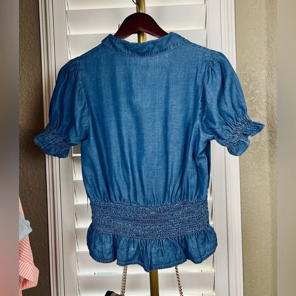 NWT- Chambray Smocked Blouse Sz S by Haute Monde - Picture 5 of 8